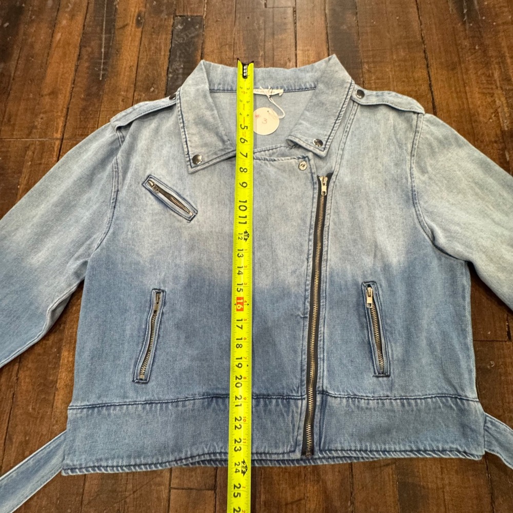 Wisteria Lane Stretch Denim Moto Jacket Zipper Belted NWT $78 X-Large‎ Jean #3 - Picture 11 of 15
